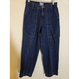 Future Collective Jeans Women's Sz 0 Blue Denim Mid- Rise Barrel Leg Retro Boho